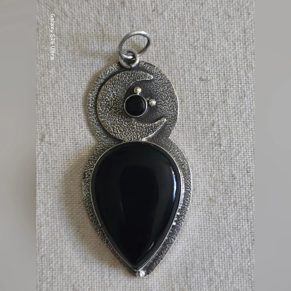 Silver & Black Onyx Pendant Charm NEW